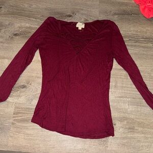 La Hearts Burgundy Long Sleeve Blouse